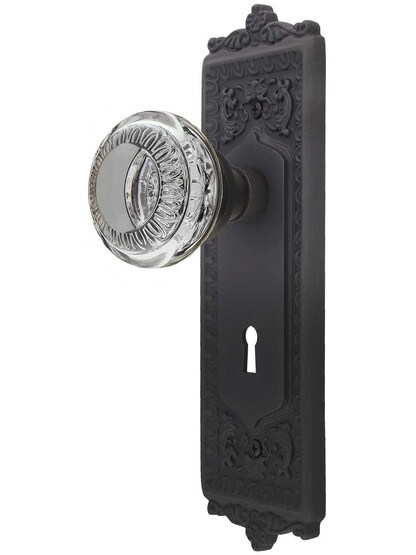 Egg and Dart Design Mortise-Lock Set with Ovolo Crystal-Glass Knobs in Oil-Rubbed Bronze.